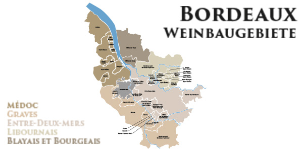 Header Bordeaux Karte mit Weinbaugebieten im Bordeaux