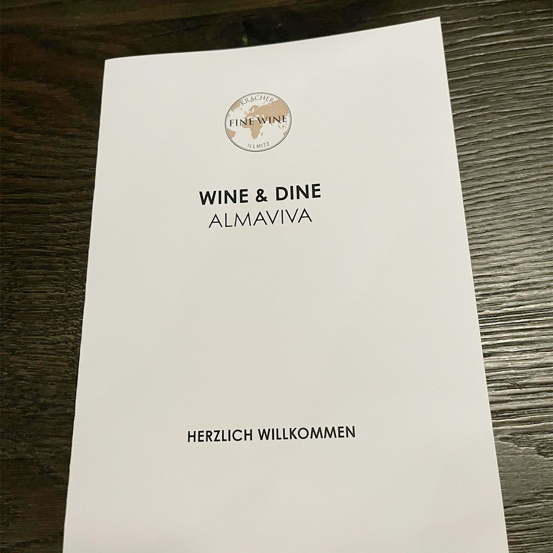 Wine & Dine Almaviva Menükarte vom Wine & Dine mit Almaviva